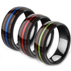 **COI Black Titanium Dome Court Ring With Brown Blue/Red/Green Wood-7072BB