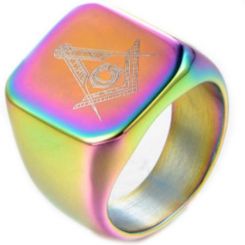**COI Titanium Rainbow Pride Masonic Freemason Signet Ring-7079BB