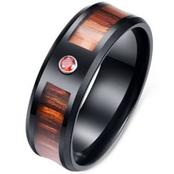 **COI Black Titanium Wood Beveled Edges Ring With Cubic Zirconia-7095BB