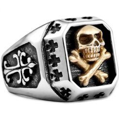 **COI Titanium Black Gold Tone Silver Skull & Bones Ring-7099BB
