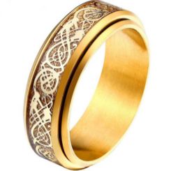 **COI Gold Tone Titanium Dragon Step Edges Rotating Ring-7100BB