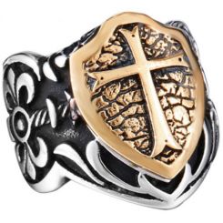 **COI Titanium Black Gold Tone Silver Cross Ring-7103BB