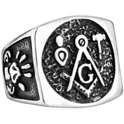 **COI Titanium Black Silver Masonic Freemason Ring-7104BB