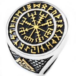 **COI Titanium Black Gold Tone Silver Viking Alphabet Runes Ring-7105BB