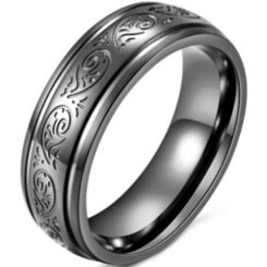 **COI Black/Gold Tone/Silver Titanium Celtic Double Grooves Ring-7109AA
