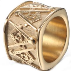 **COI Gold Tone Titanium Masonic Freemason Ring-7113AA