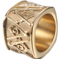 **COI Gold Tone Titanium Masonic Freemason Ring-7113AA