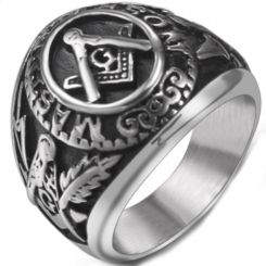 **COI Titanium Black Silver Masonic Freemason Ring-7115AA