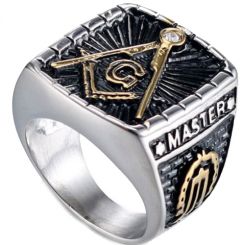 **COI Titanium Black Gold Tone Silver Masonic Freemason Ring-7116AA