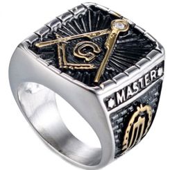 **COI Titanium Black Gold Tone Silver Masonic Freemason Ring-7116AA