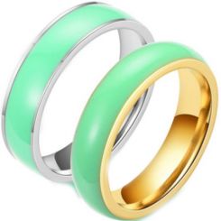 **COI Gold Tone/Silver Titanium Green Enamel Dome Court Ring-7127BB
