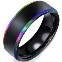 **COI Black Titanium Rainbow Pride Beveled Edges Ring-7138BB