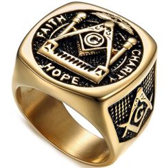**COI Titanium Black Gold Tone Masonic Freemason Ring-7139CC