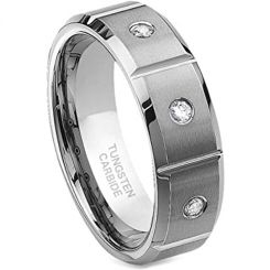**COI Tungsten Carbide Grooves Beveled Edges Ring With Cubic Zirconia-7144CC