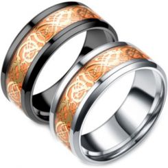 **COI Titanium Black/Silver Orange Dragon Beveled Edges Ring-7149DD