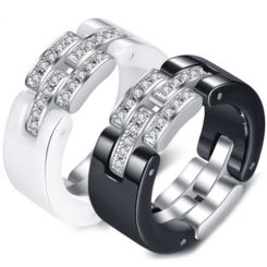 **COI Titanium Black/White Ceramic Ring With Cubic Zirconia-7153BB