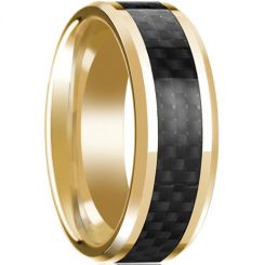 **COI Gold Tone Titanium Beveled Edges Ring With Carbon Fiber-7159CC