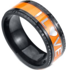 **COI Titanium Black Orange I Love You Luminous Step Edges Ring-7165BB