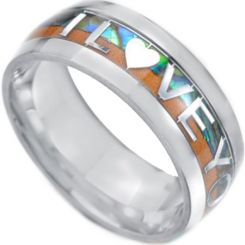**COI Titanium Abalone Shell and Wood I Love You Dome Court Ring-7166BB