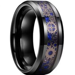 **COI Black Titanium Gears Beveled Edges Ring With Carbon Fiber-7181BB