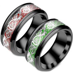 **COI Titanium Black Red/Green Dragon Beveled Edges Ring-7224BB