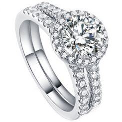 **COI Sterling Silver 925 Engagement Bridal Ring Set With Cubic Zirconia & PT950 Platinum Plating-7233BB
