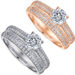**COI Sterling Silver 925 Rose/Silver Engagement Bridal Ring Set With Cubic Zirconia-7236BB