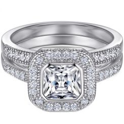 **COI Sterling Silver 925 Engagement Bridal Ring Set With Cubic Zirconia & PT950 Platinum Plating-7239BB