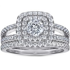 **COI Sterling Silver 925 Engagement Bridal Ring Set With Cubic Zirconia & PT950 Platinum Plating-7242