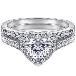 **COI Sterling Silver 925 Engagement Bridal Ring Set With Cubic Zirconia & PT950 Platinum Plating-7244