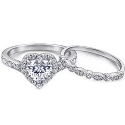**COI Sterling Silver 925 Engagement Bridal Ring Set With Cubic Zirconia & PT950 Platinum Plating-7251