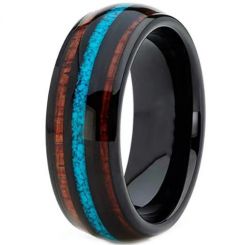 **COI Black Titanium Dome Court Ring With Wood & Turquoise-7275BB