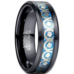 **COI Black Tungsten Carbide Horseshoe & Clover Ring With Blue/Green/Red Crushed Opal-7282BB