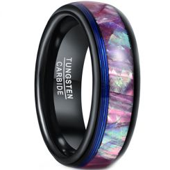 **COI Tungsten Carbide Black Blue Abalone Shell Dome Court Ring-7284BB