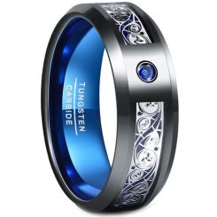 **COI Tungsten Carbide Black Blue Celtic Ring With Created Blue Sapphire-7287BB