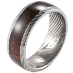 **COI Tungsten Carbide Damascus Dome Court Ring With Wood-7288CC