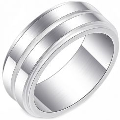 **COI Tungsten Carbide Center Groove Step Edges Ring-7289CC