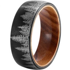 **COI Black Tungsten Carbide Dome Court Forest Scene Ring With Wood-7292CC
