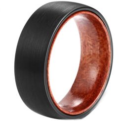 **COI Black Tungsten Carbide Dome Court Ring With Wood-7293CC