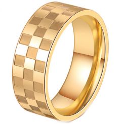 **COI Gold Tone Titanium Checkered Flag Pipe Cut Flat Ring-7294BB