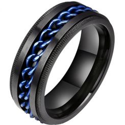 **COI Titanium Black Blue Keychain Link Step Edges Ring-7297BB