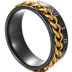 **COI Titanium Black Gold Tone Keychain Ring With Roman Numerals-7302BB