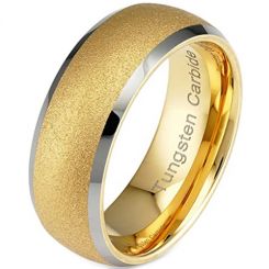 **COI Tungsten Carbide Gold Tone Silver Sandblasted Beveled Edges Ring-7311BB