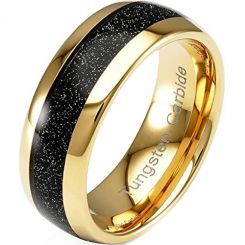 **COI Gold Tone Tungsten Carbide Black Meteorite Dome Court Ring-7313BB