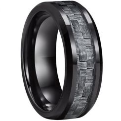 **COI Black Tungsten Carbide Beveled Edges Ring With Carbon Fiber-7314BB