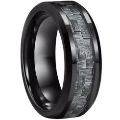 **COI Black Tungsten Carbide Beveled Edges Ring With Carbon Fiber-7314BB