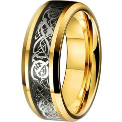 **COI Gold Tone Tungsten Carbide Dragon Beveled Edges Ring-7316BB