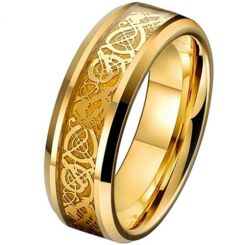 **COI Gold Tone Tungsten Carbide Dragon Beveled Edges Ring-7325BB