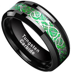 **COI Black Tungsten Carbide Dragon Beveled Edges Ring-7328BB