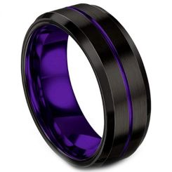 **COI Titanium Black Purple/Green Center Groove Beveled Edges Ring-7331AA